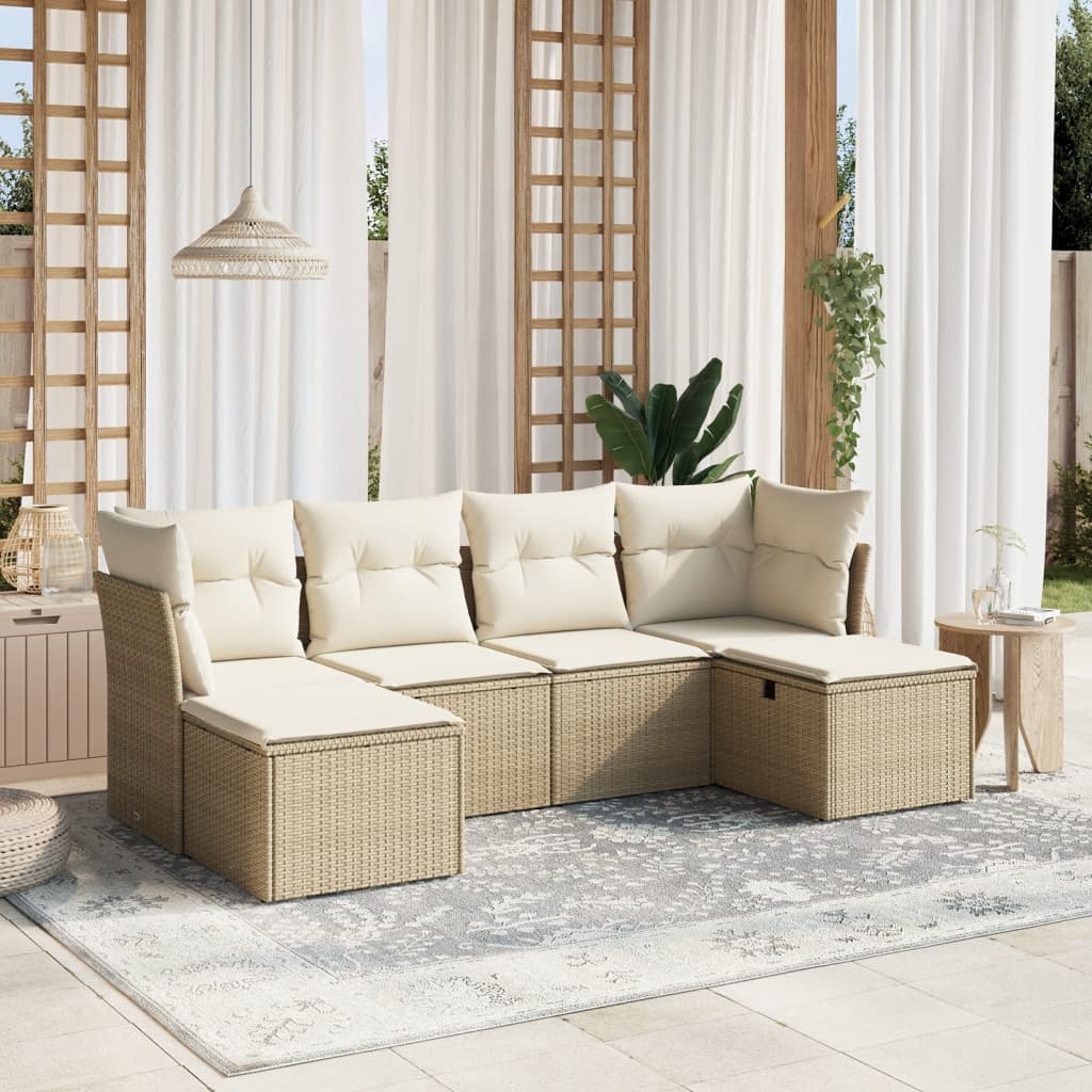 vidaXL 6-delige Loungeset met kussens poly rattan zwart