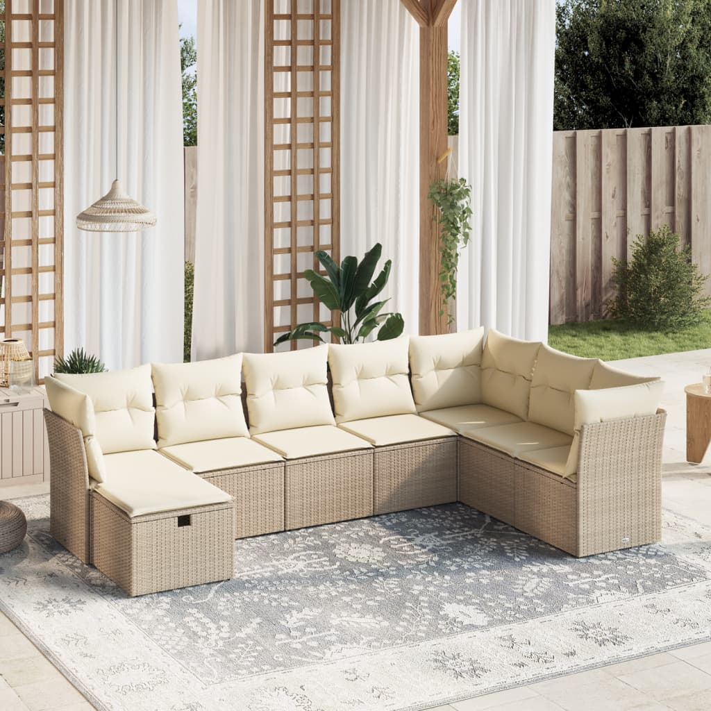 vidaXL 8-delige Loungeset met kussens poly rattan zwart