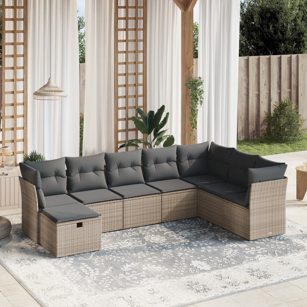 vidaXL 8-delige Loungeset met kussens poly rattan zwart