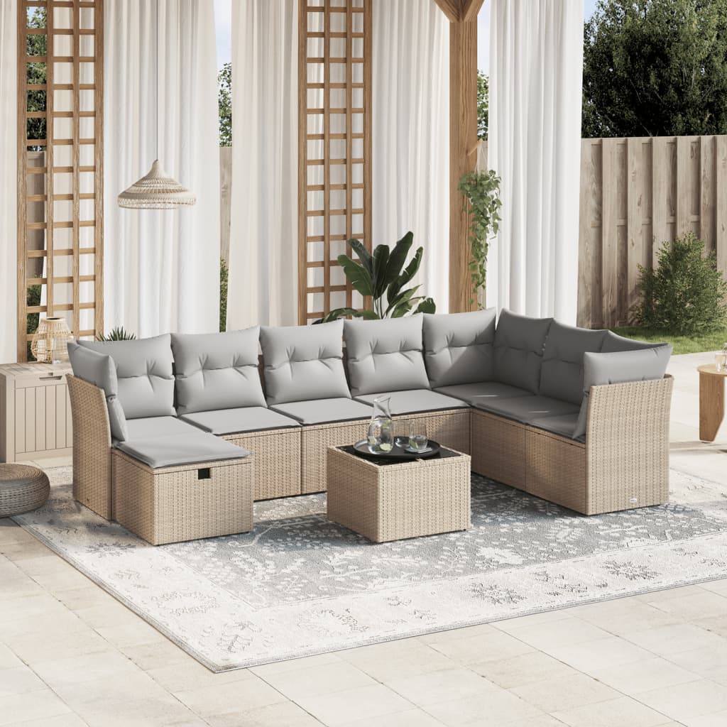 vidaXL 8-delige Loungeset met kussens poly rattan zwart