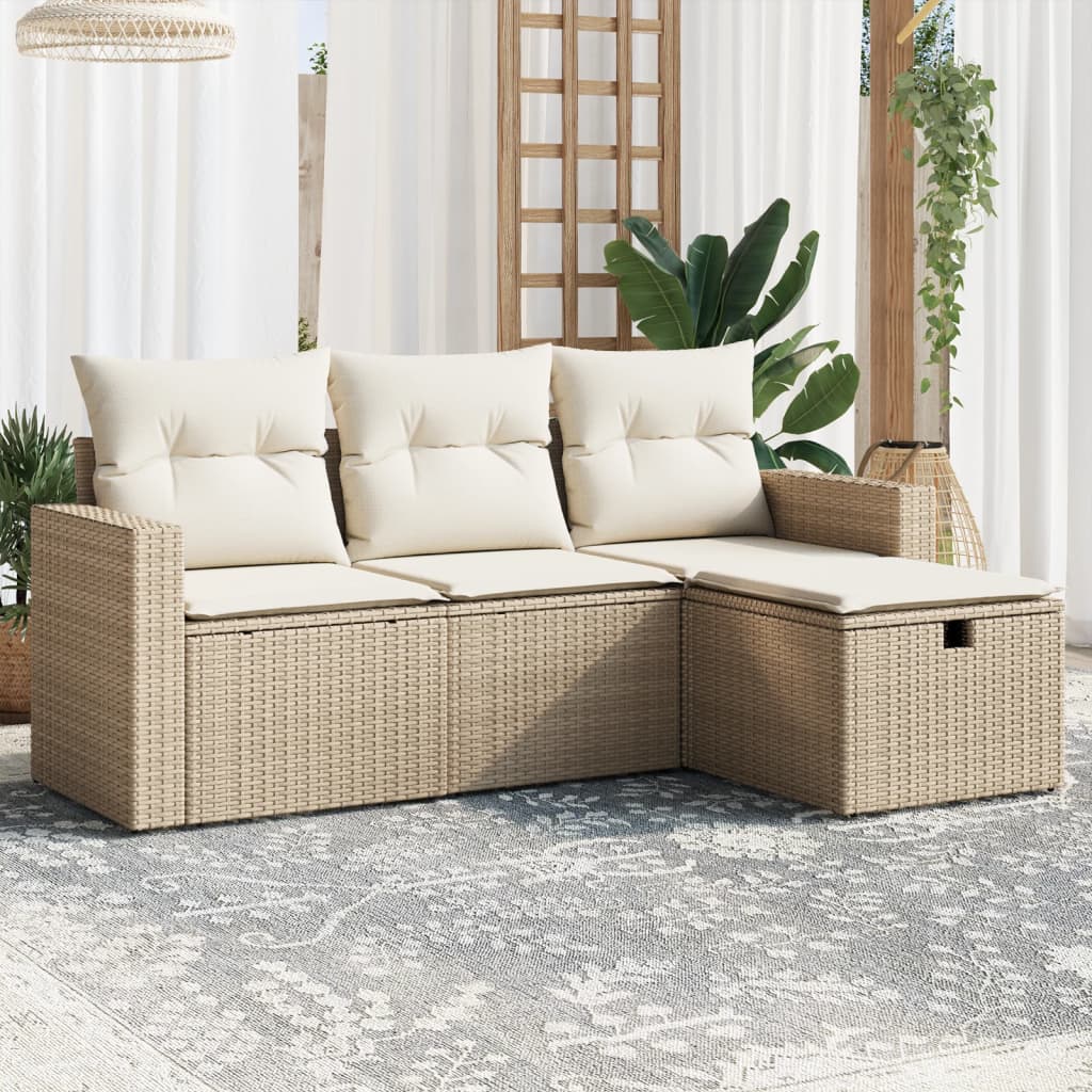 vidaXL 4-delige Loungeset met kussens poly rattan zwart