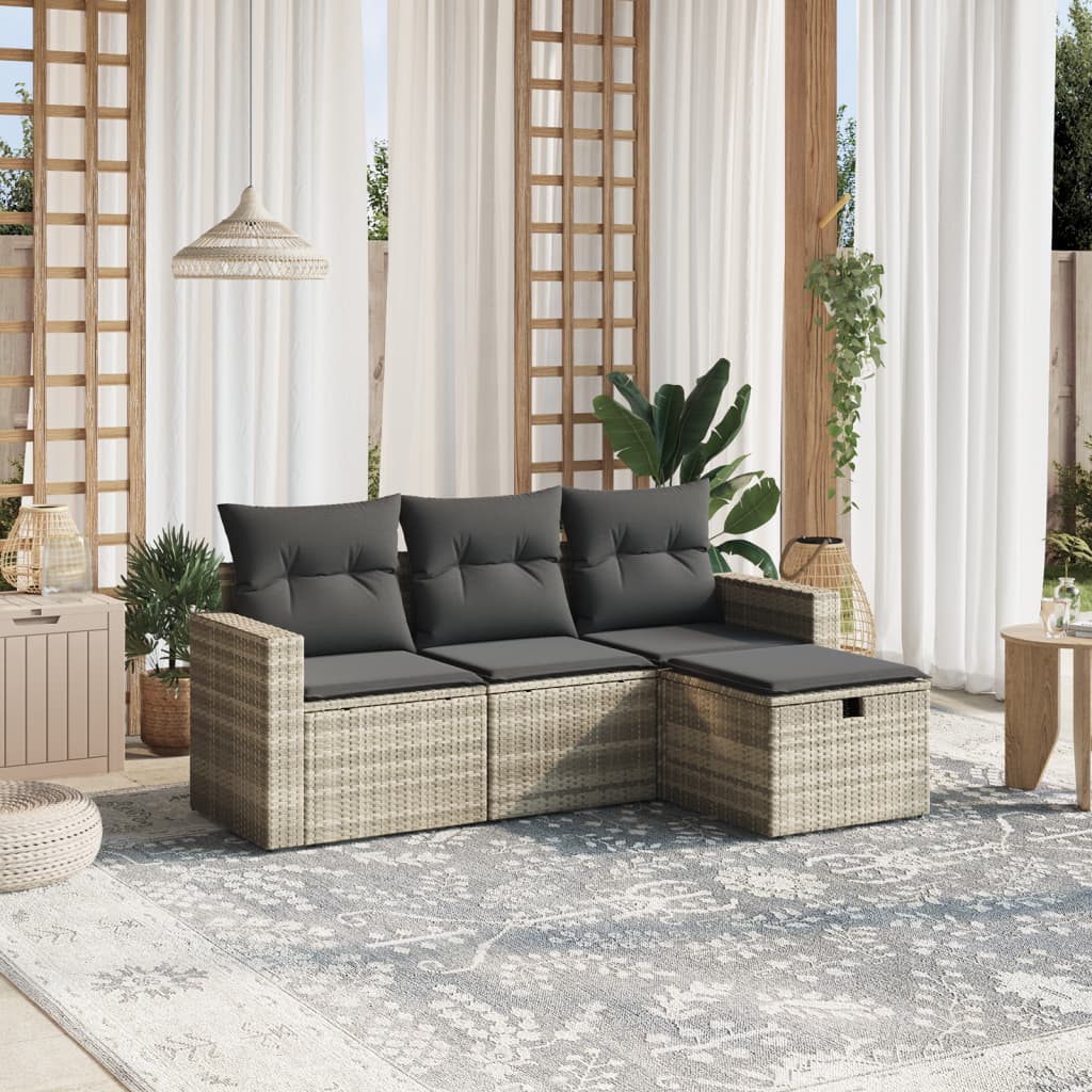 vidaXL 4-delige Loungeset met kussens poly rattan zwart