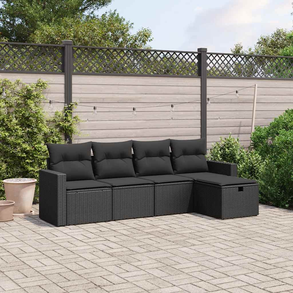 vidaXL 5-delige Loungeset met kussens poly rattan zwart