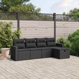 vidaXL 5-delige Loungeset met kussens poly rattan zwart