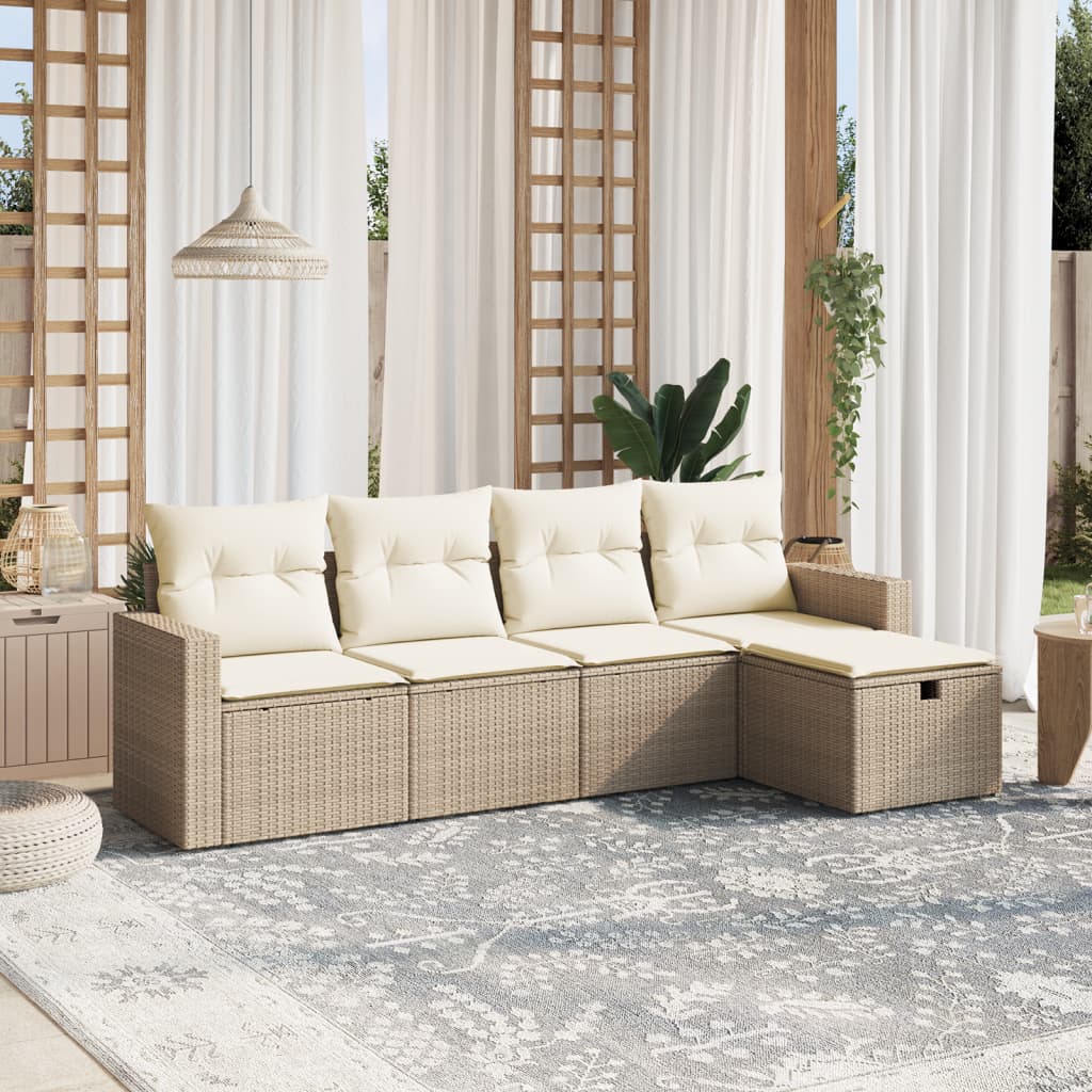 vidaXL 5-delige Loungeset met kussens poly rattan zwart