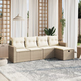 vidaXL 5-delige Loungeset met kussens poly rattan zwart
