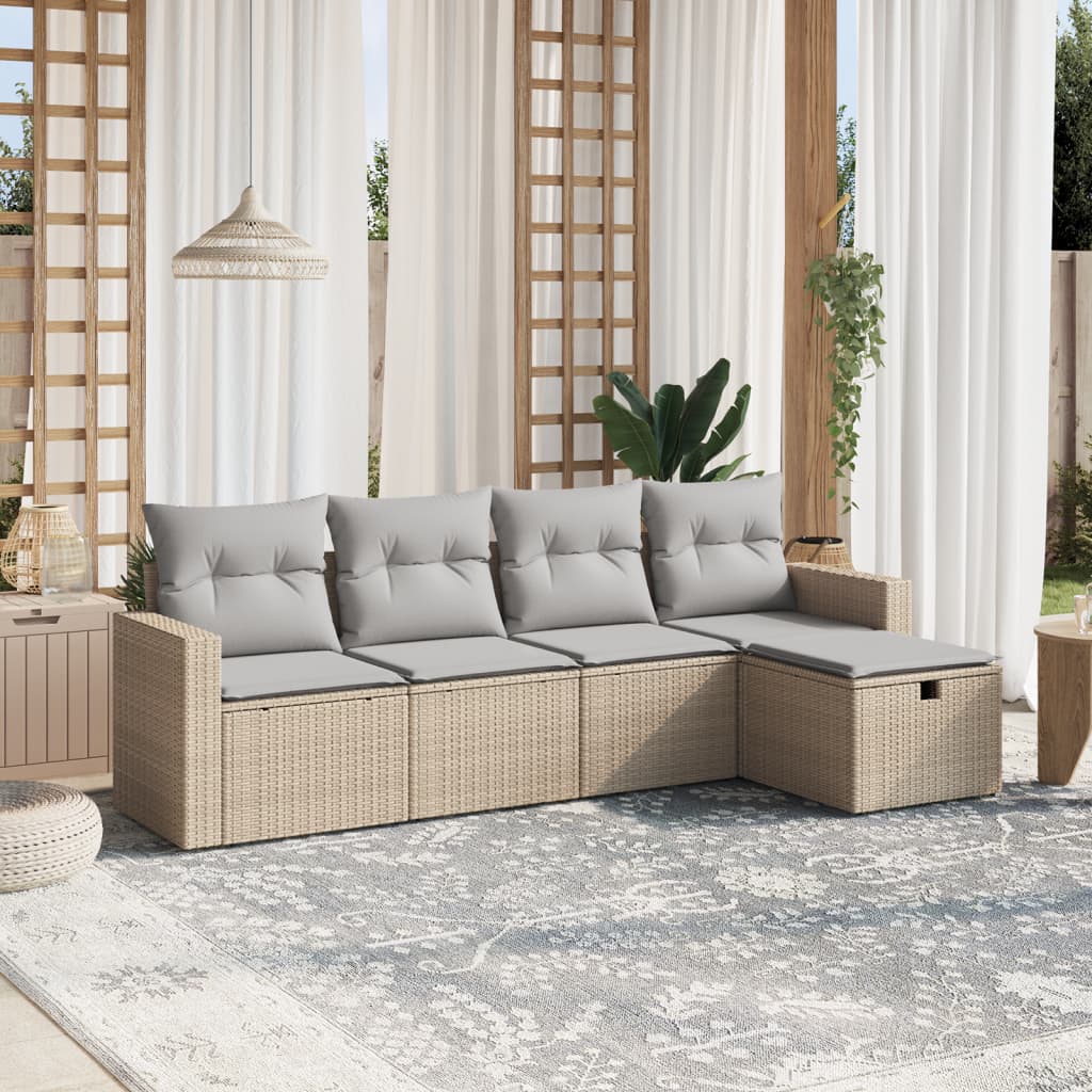 vidaXL 5-delige Loungeset met kussens poly rattan zwart
