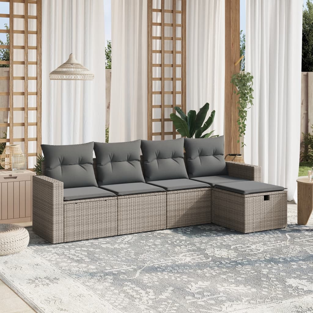 vidaXL 5-delige Loungeset met kussens poly rattan zwart
