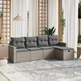 vidaXL 5-delige Loungeset met kussens poly rattan zwart