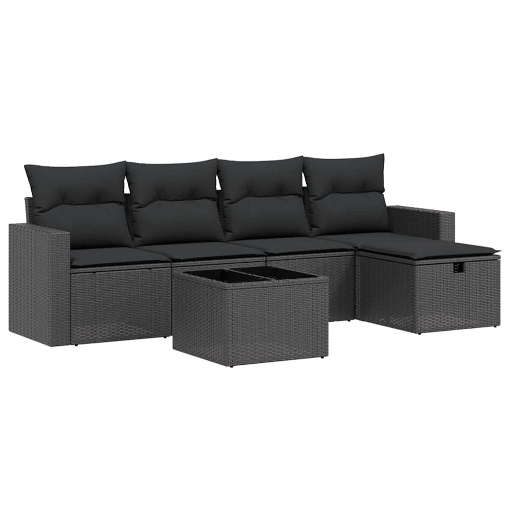 vidaXL 5-delige Loungeset met kussens poly rattan zwart