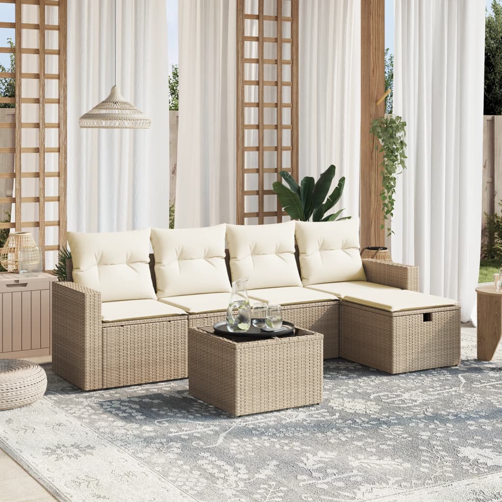 vidaXL 5-delige Loungeset met kussens poly rattan zwart
