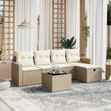 vidaXL 5-delige Loungeset met kussens poly rattan zwart