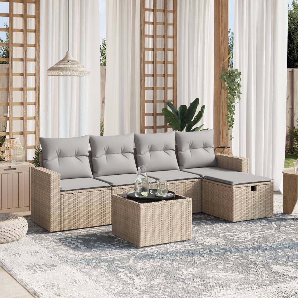 vidaXL 5-delige Loungeset met kussens poly rattan zwart