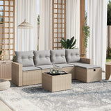 vidaXL 5-delige Loungeset met kussens poly rattan zwart