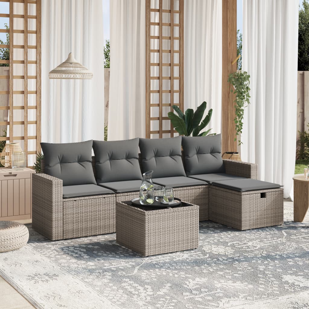 vidaXL 5-delige Loungeset met kussens poly rattan zwart