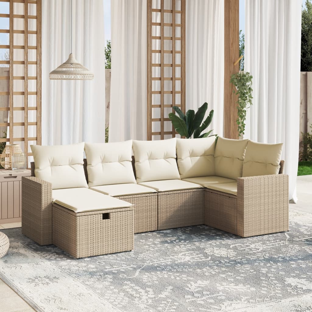 vidaXL 6-delige Loungeset met kussens poly rattan zwart