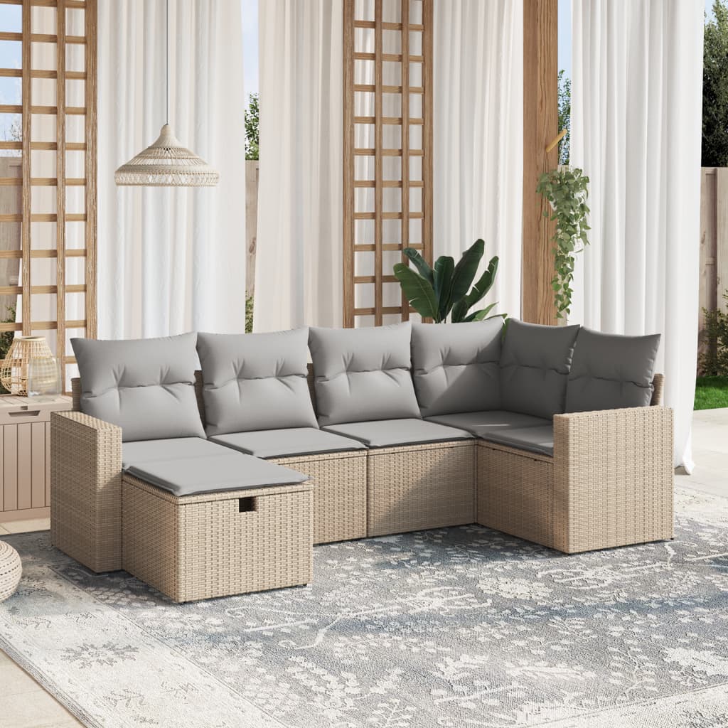 vidaXL 6-delige Loungeset met kussens poly rattan zwart