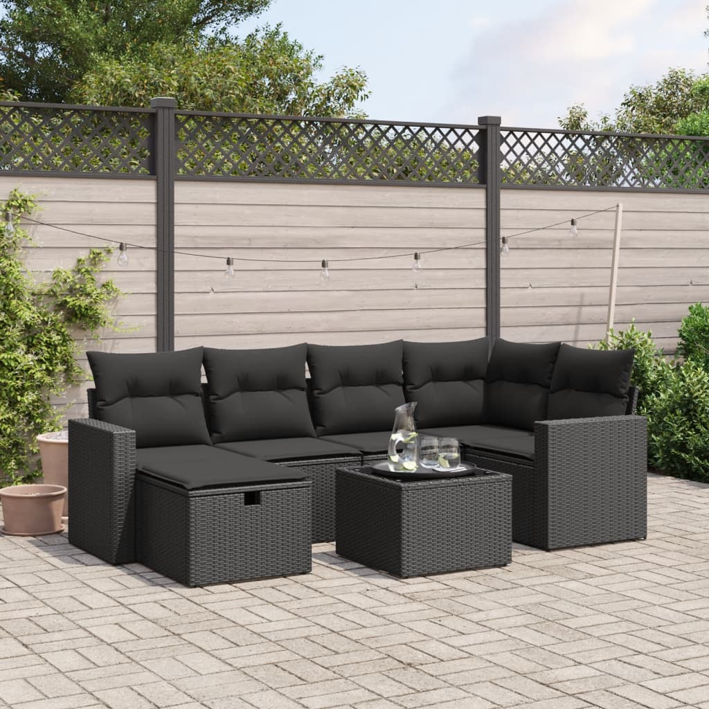 vidaXL 6-delige Loungeset met kussens poly rattan zwart