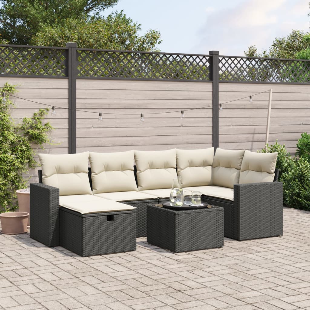 vidaXL 6-delige Loungeset met kussens poly rattan zwart