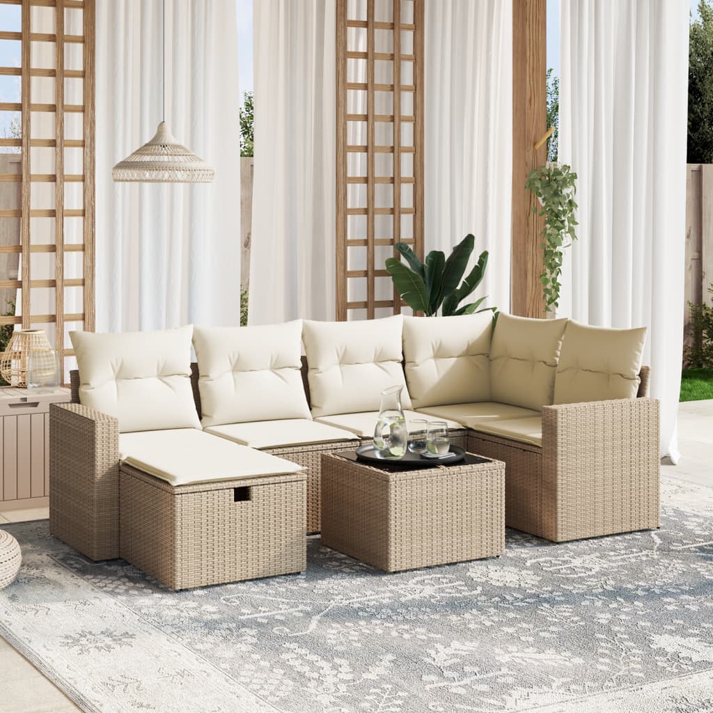 vidaXL 6-delige Loungeset met kussens poly rattan zwart