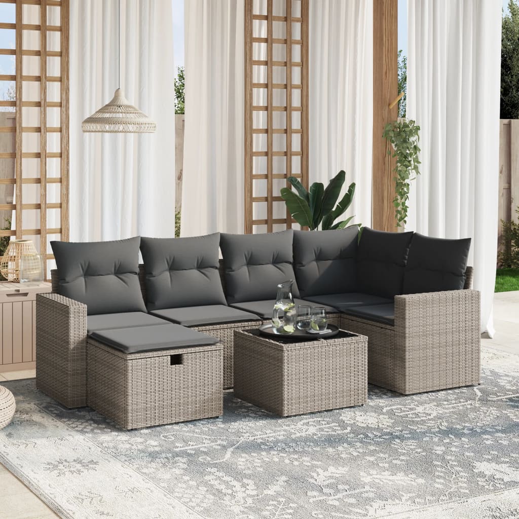 vidaXL 6-delige Loungeset met kussens poly rattan zwart