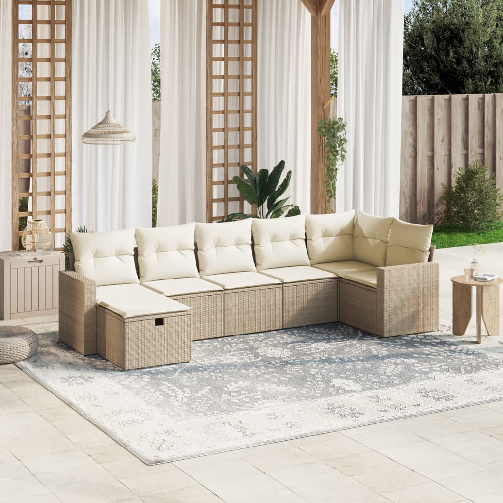 vidaXL 7-delige Loungeset met kussens poly rattan zwart