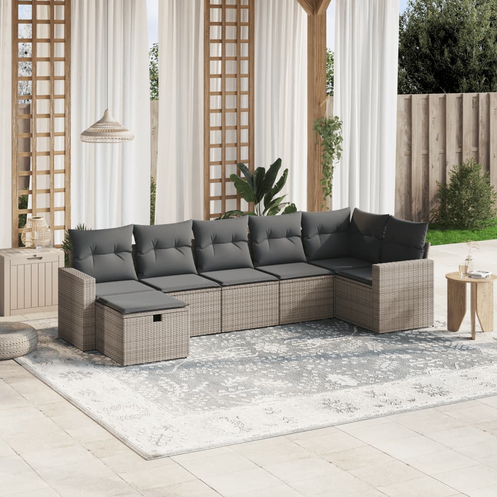 vidaXL 7-delige Loungeset met kussens poly rattan zwart