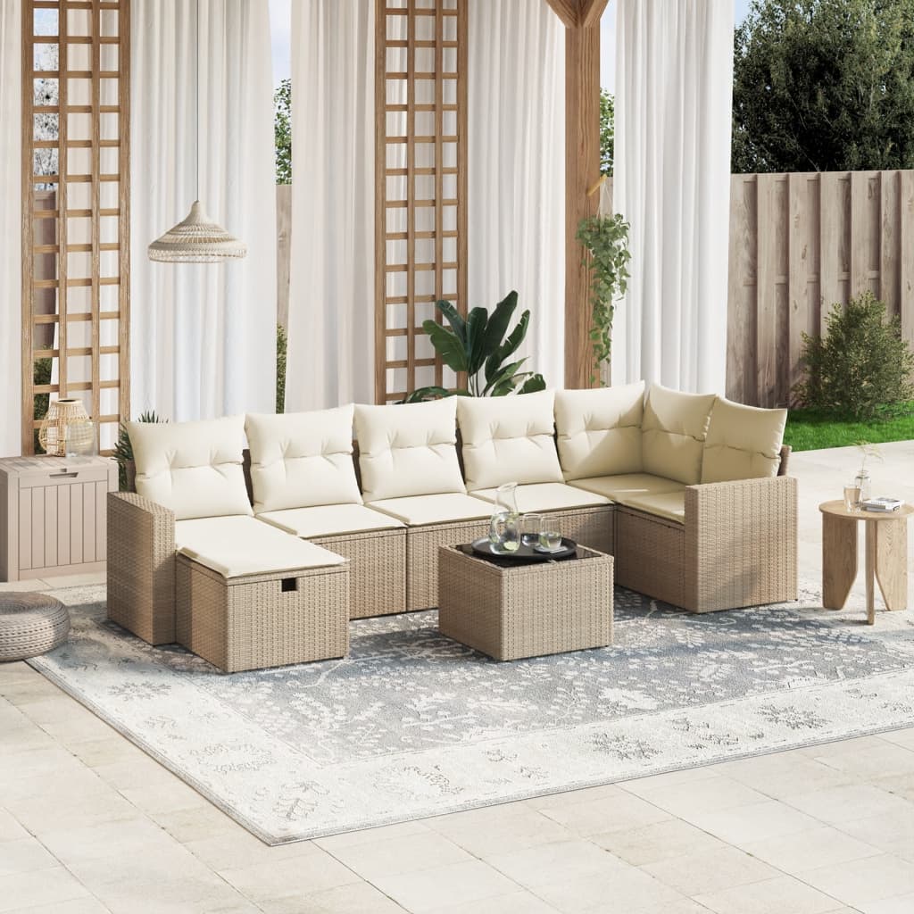 vidaXL 7-delige Loungeset met kussens poly rattan zwart