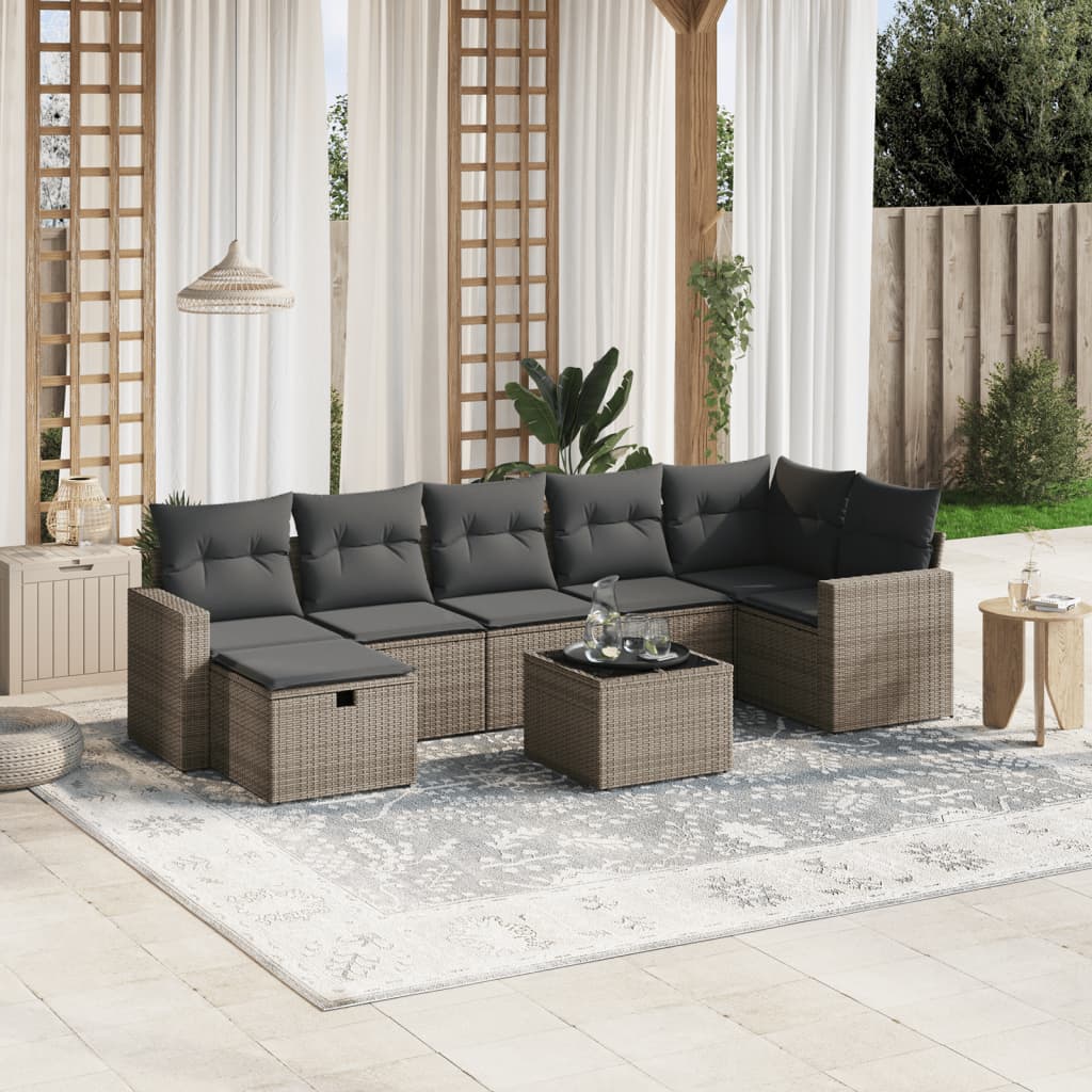 vidaXL 7-delige Loungeset met kussens poly rattan zwart