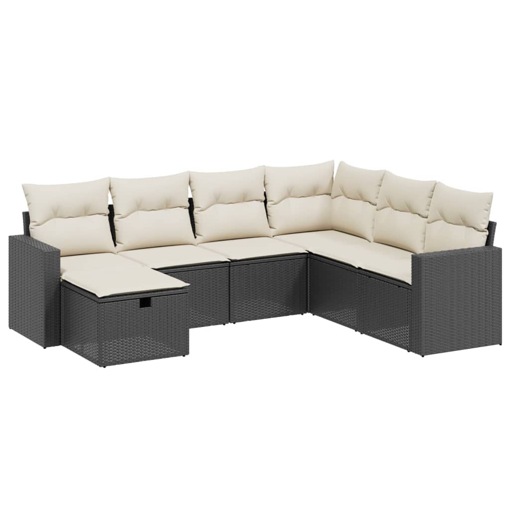 vidaXL 7-delige Loungeset met kussens poly rattan zwart