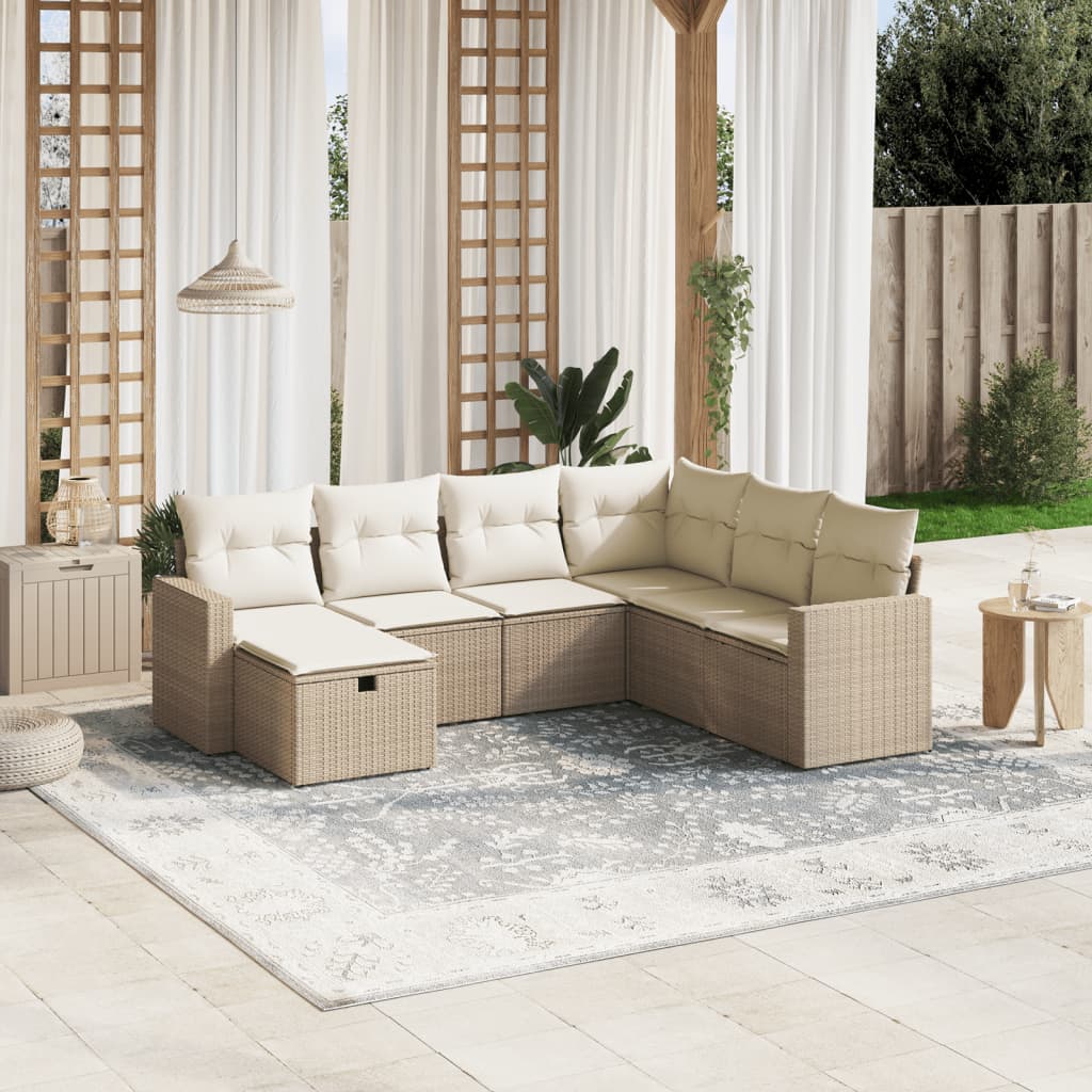 vidaXL 7-delige Loungeset met kussens poly rattan zwart