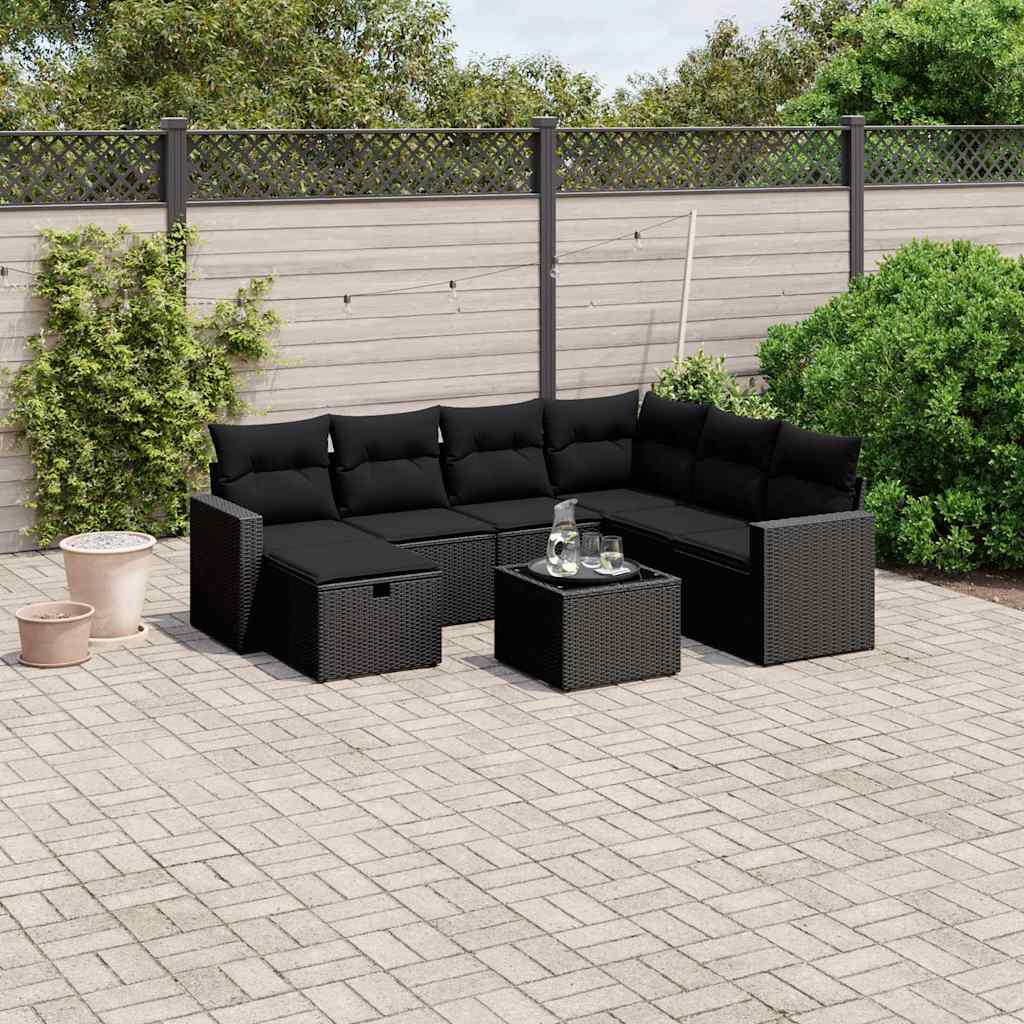vidaXL 7-delige Loungeset met kussens poly rattan zwart