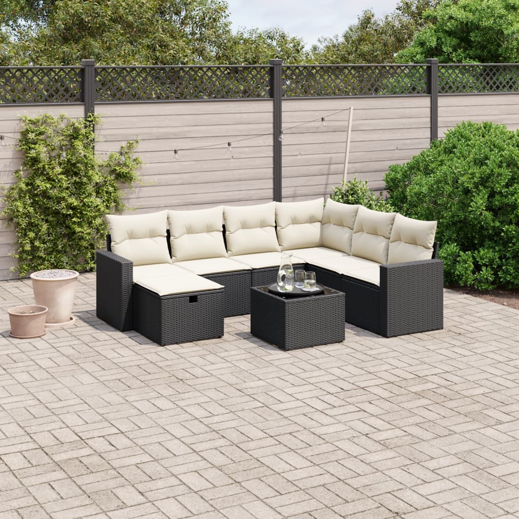 vidaXL 7-delige Loungeset met kussens poly rattan zwart