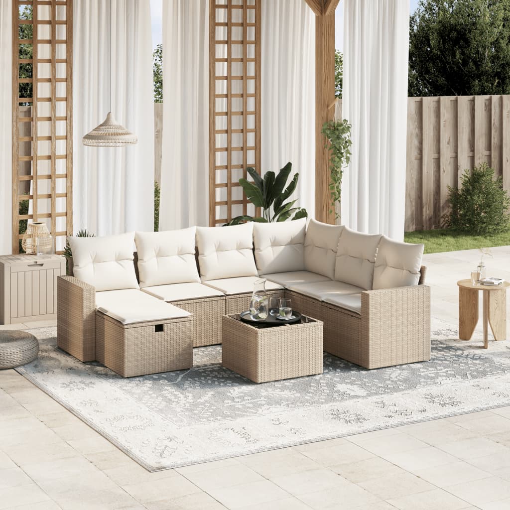 vidaXL 7-delige Loungeset met kussens poly rattan zwart
