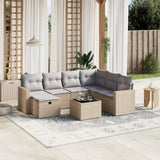 vidaXL 7-delige Loungeset met kussens poly rattan zwart