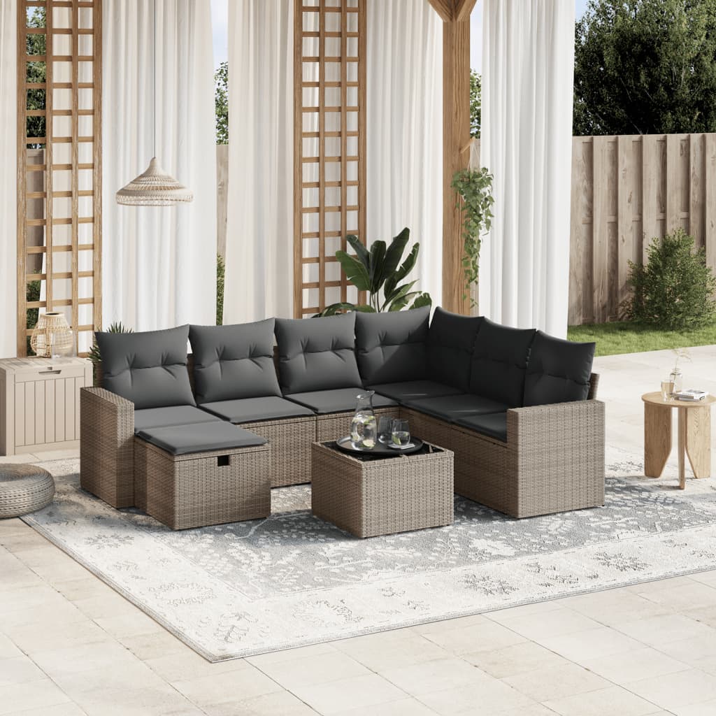 vidaXL 7-delige Loungeset met kussens poly rattan zwart