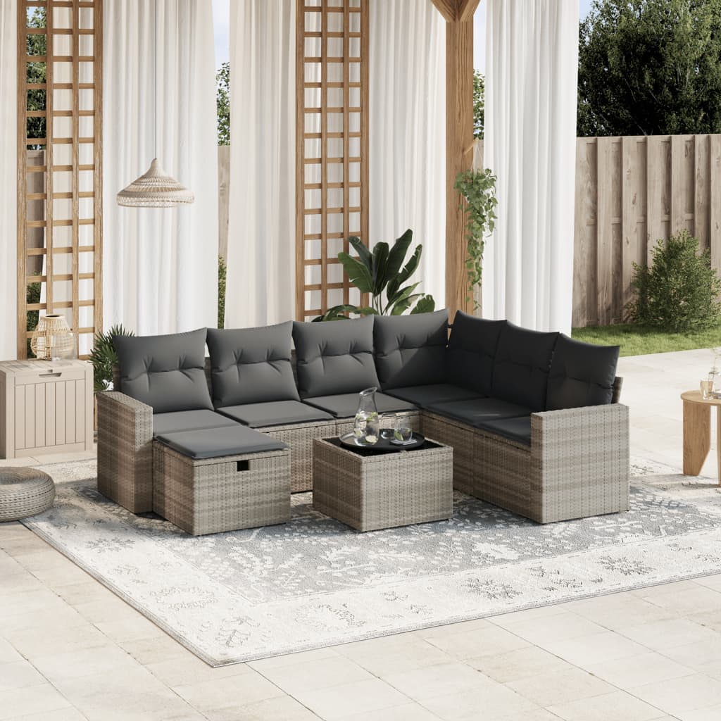 vidaXL 7-delige Loungeset met kussens poly rattan zwart