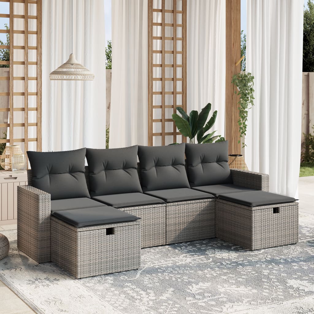 vidaXL 6-delige Loungeset met kussens poly rattan zwart