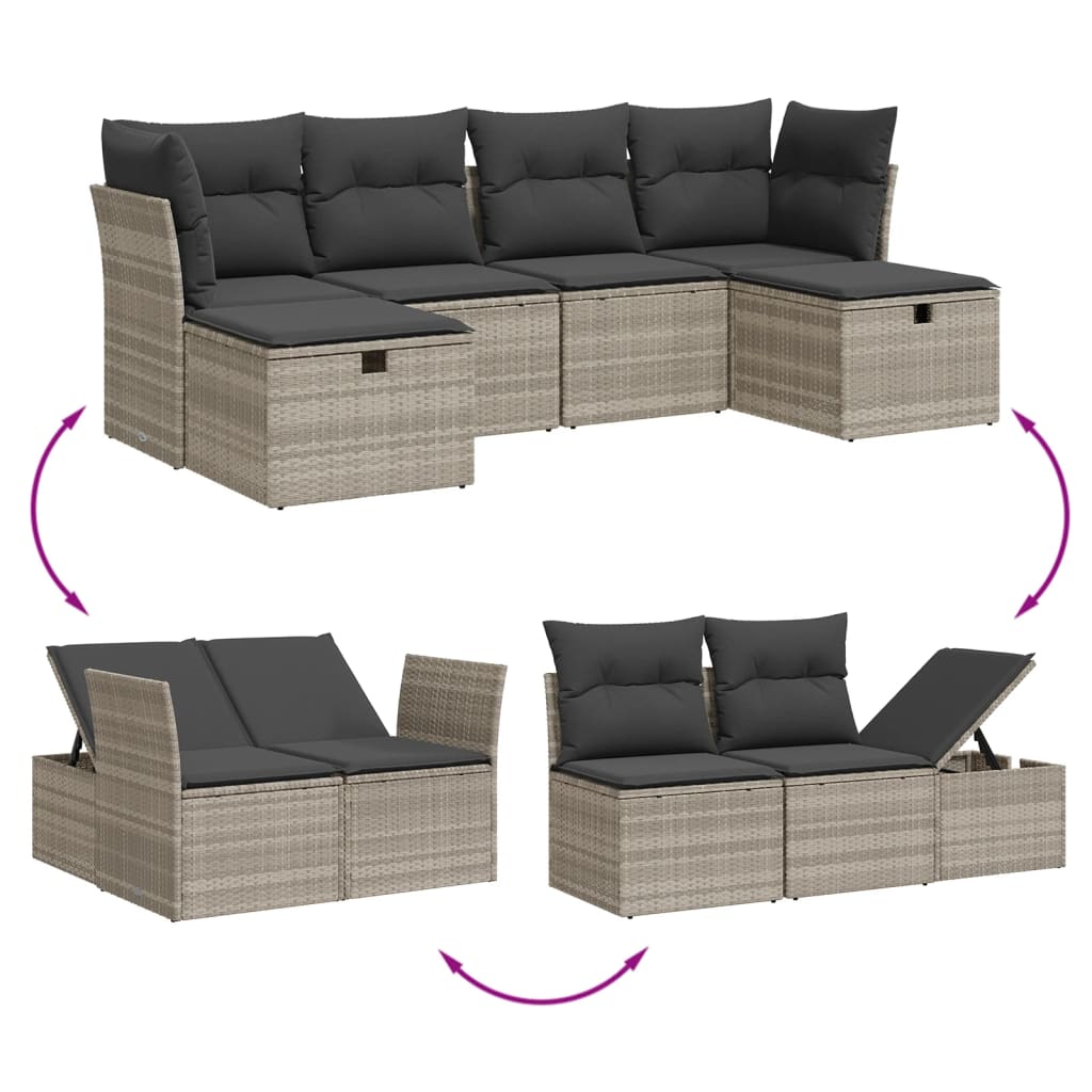 vidaXL 6-delige Loungeset met kussens poly rattan zwart