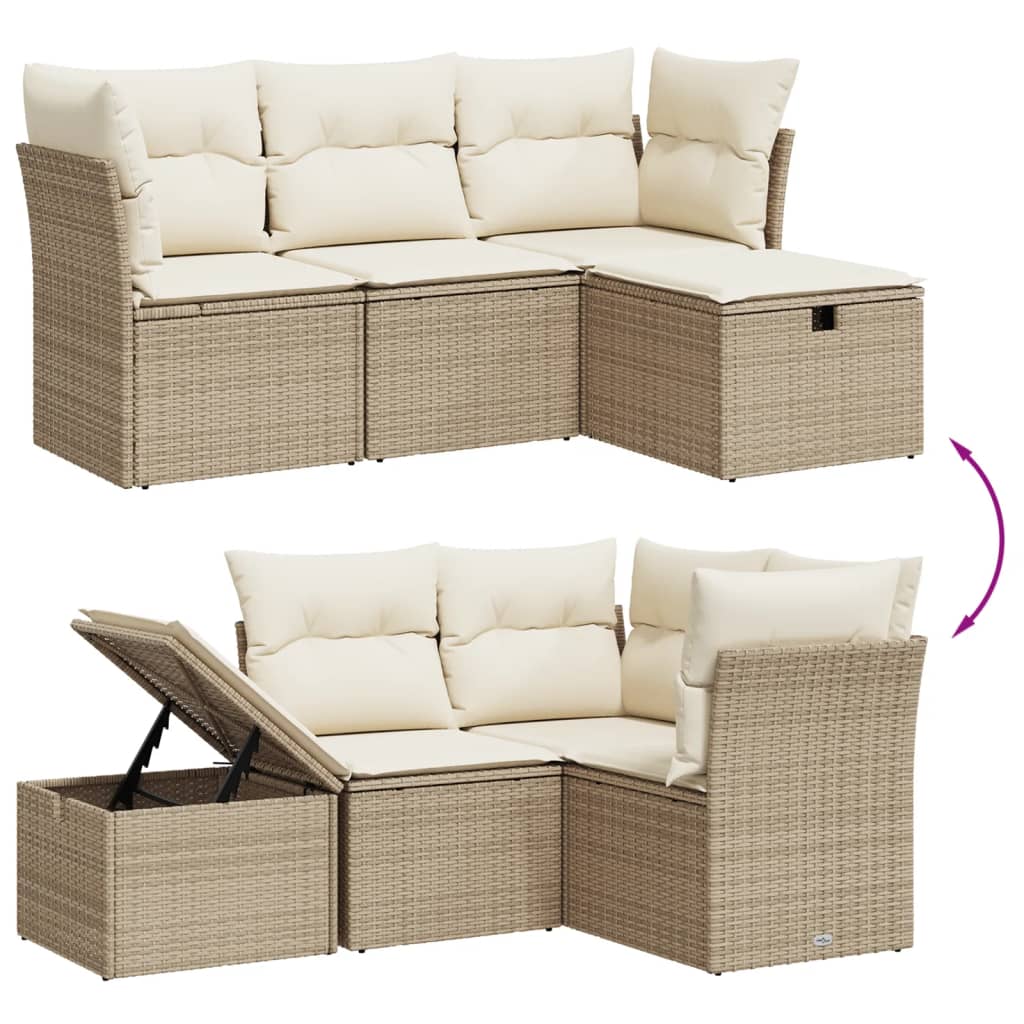 vidaXL 4-delige Loungeset met kussens poly rattan zwart