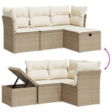 vidaXL 4-delige Loungeset met kussens poly rattan zwart
