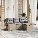vidaXL 4-delige Loungeset met kussens poly rattan zwart