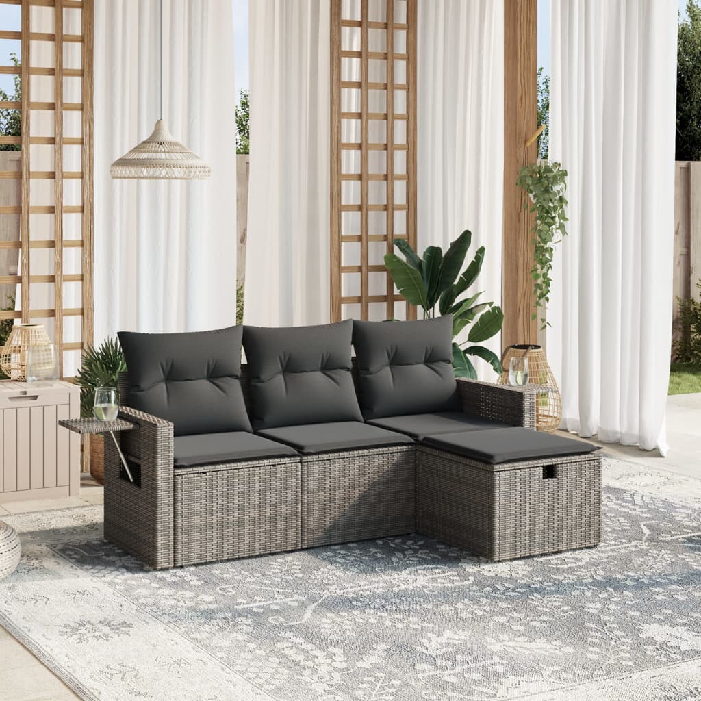 vidaXL 4-delige Loungeset met kussens poly rattan zwart