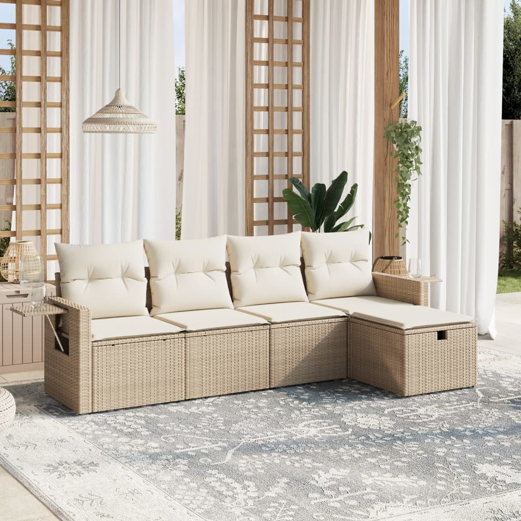 vidaXL 5-Piece Lounge Set with Cushions Poly Rattan Black