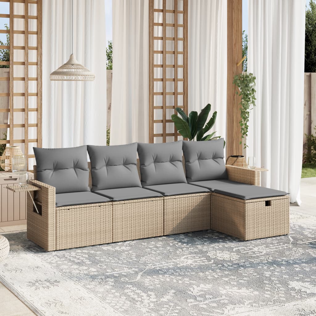 vidaXL 5-Piece Lounge Set with Cushions Poly Rattan Black