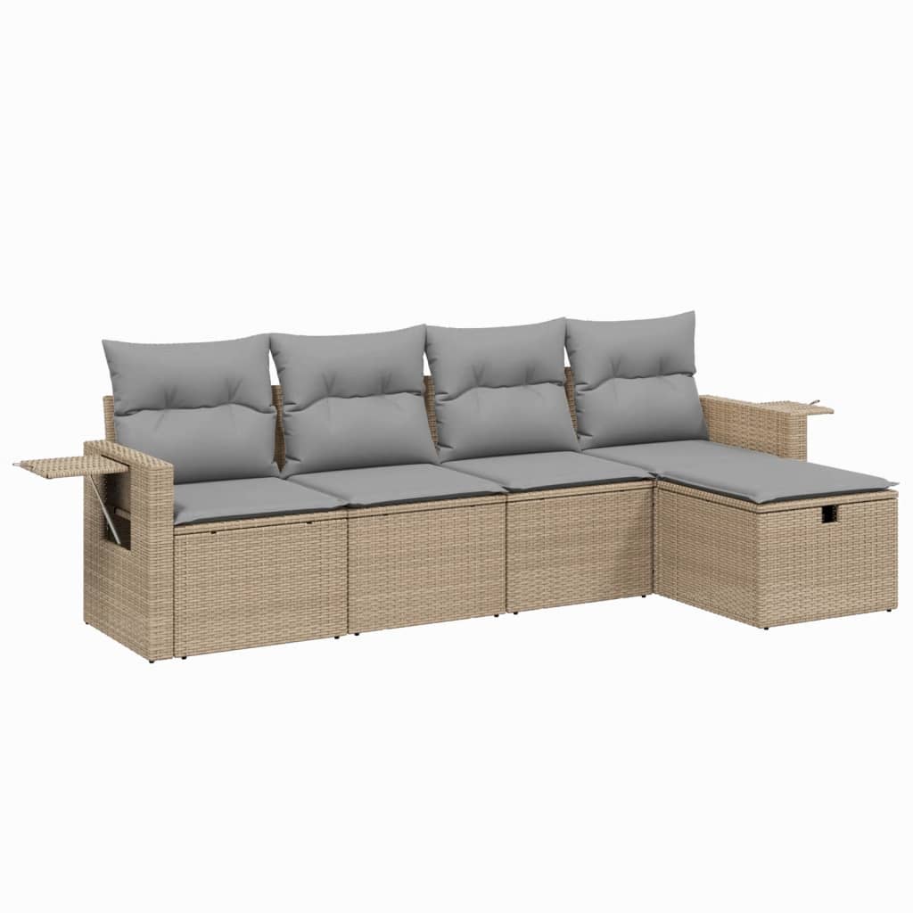 vidaXL 5-Piece Lounge Set with Cushions Poly Rattan Black