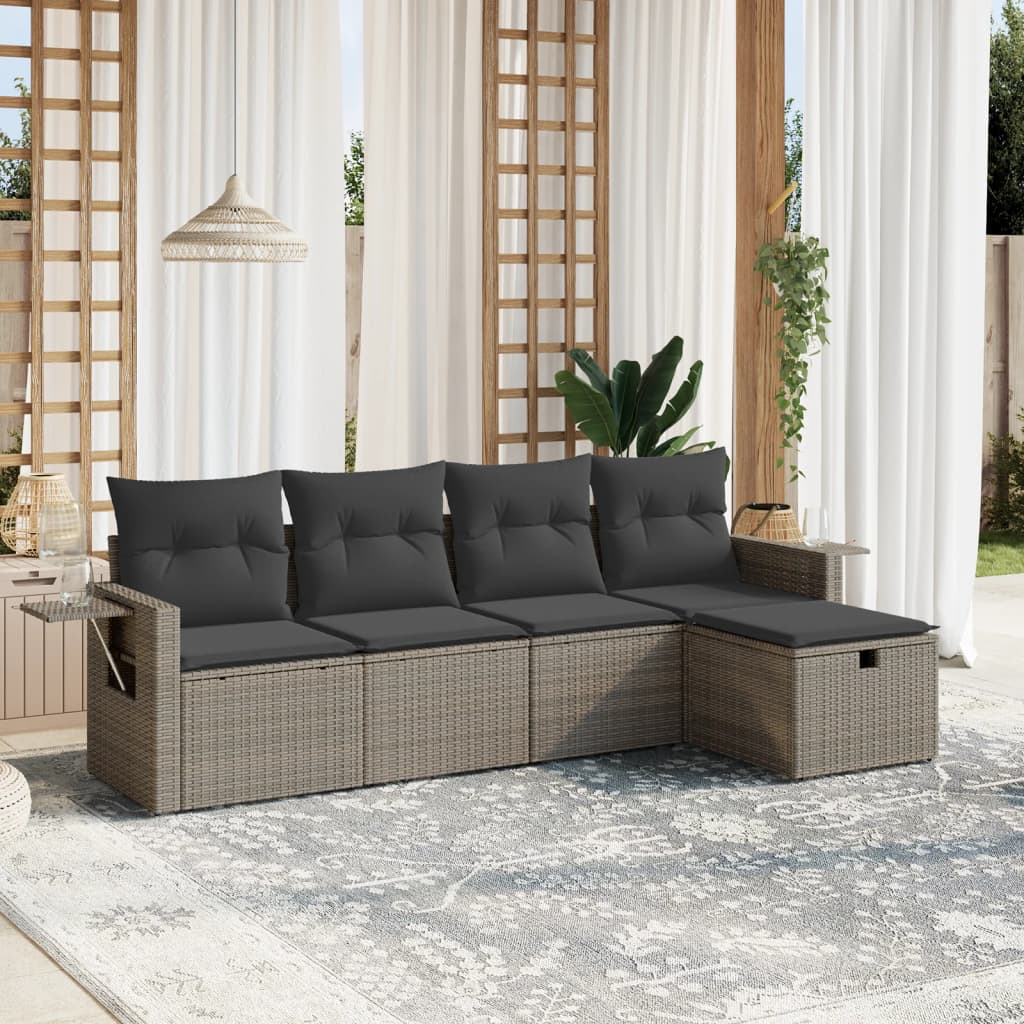 vidaXL 5-Piece Lounge Set with Cushions Poly Rattan Black