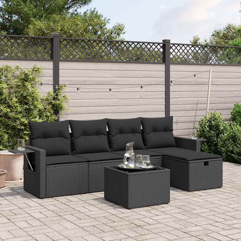 vidaXL 5-Piece Lounge Set with Cushions Poly Rattan Black