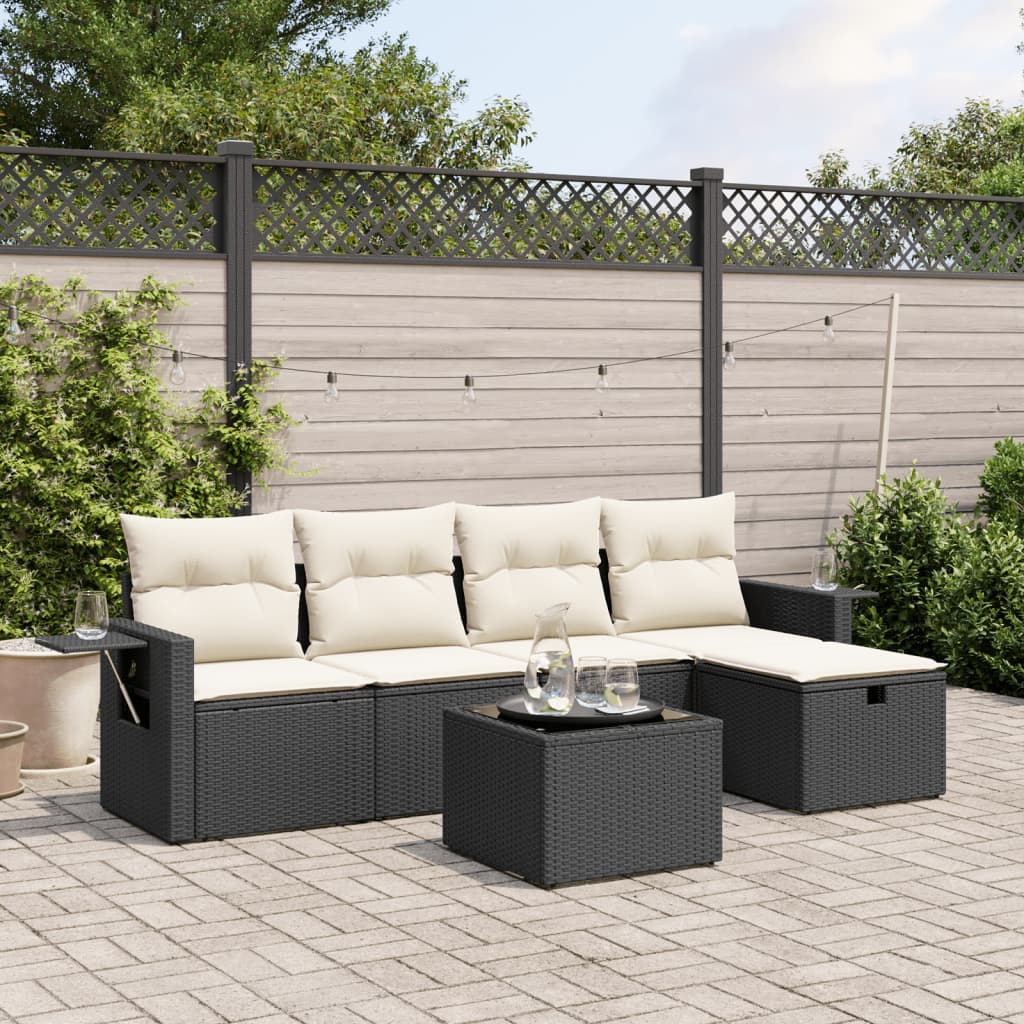 vidaXL 5-Piece Lounge Set with Cushions Poly Rattan Black