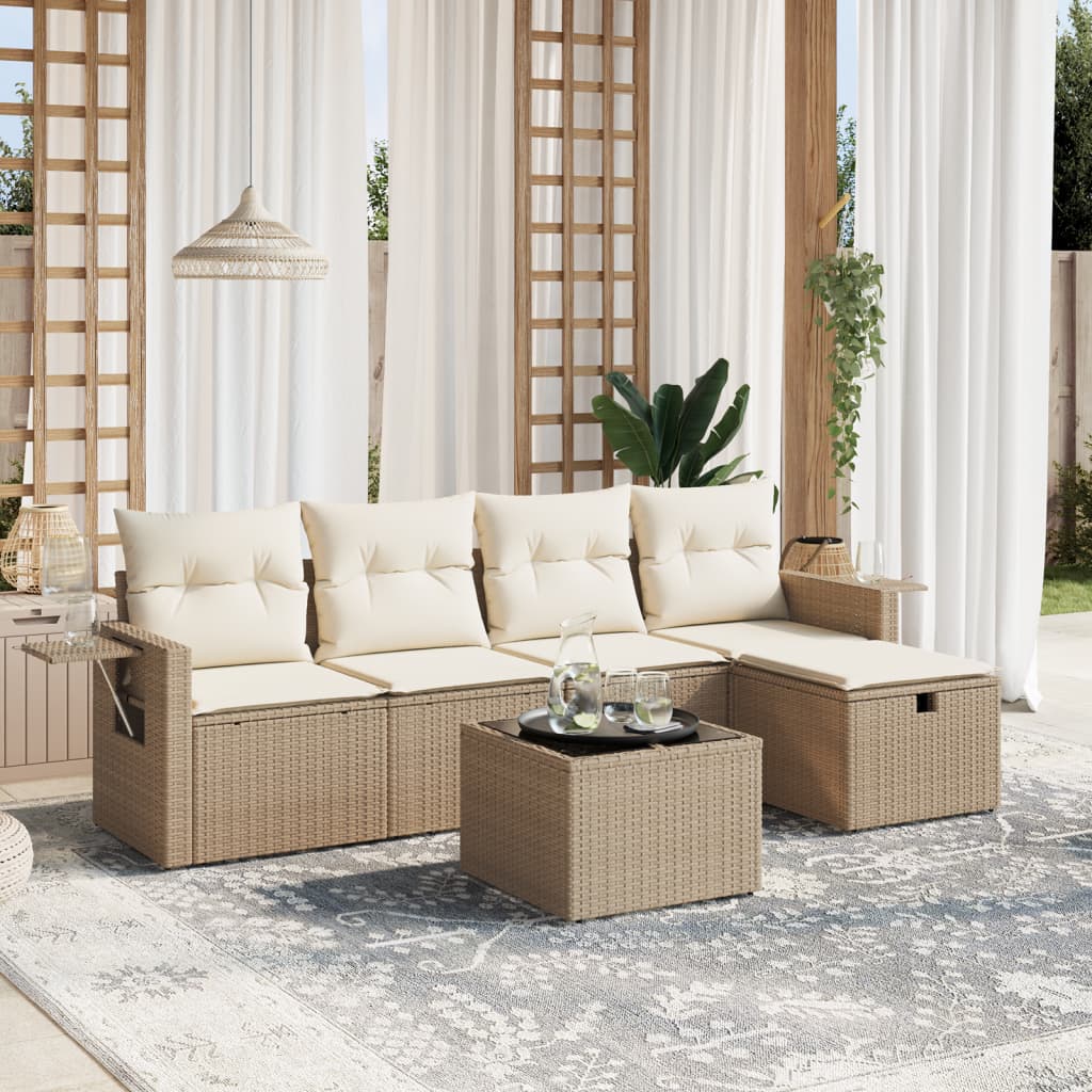 vidaXL 5-Piece Lounge Set with Cushions Poly Rattan Black